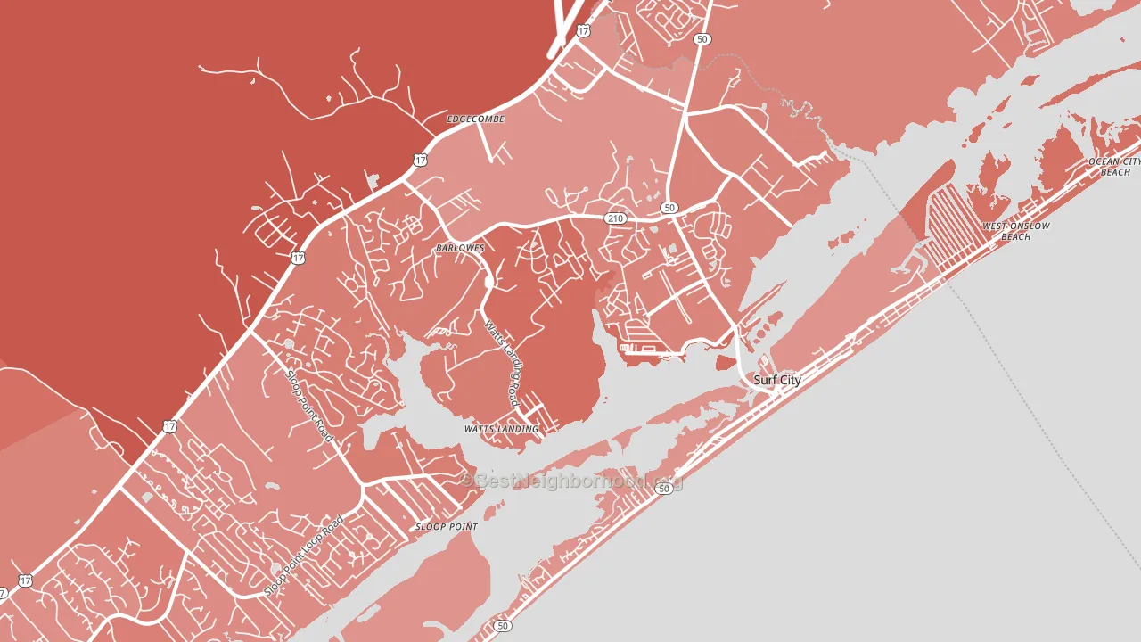 Surf City, NC block-group political-lean map