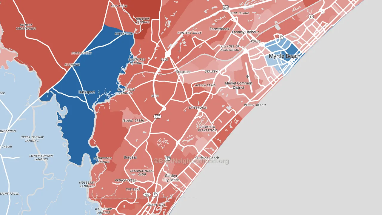 Surfside Beach, SC block-group political-lean map
