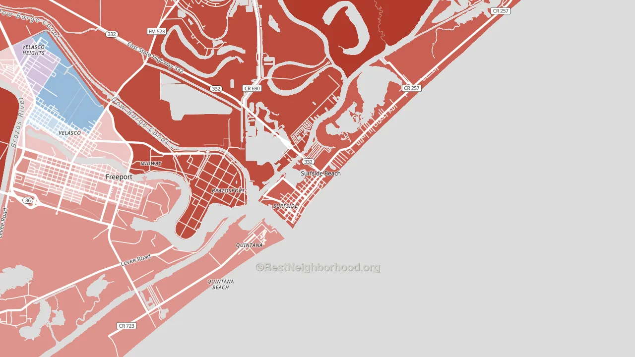 Surfside Beach, TX block-group political-lean map