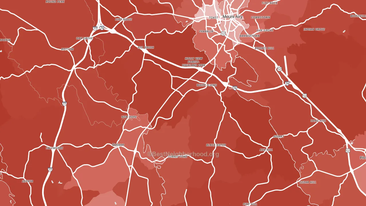 Surry County, NC block-group political-lean map