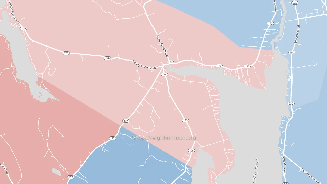Surry, ME block-group political-lean map