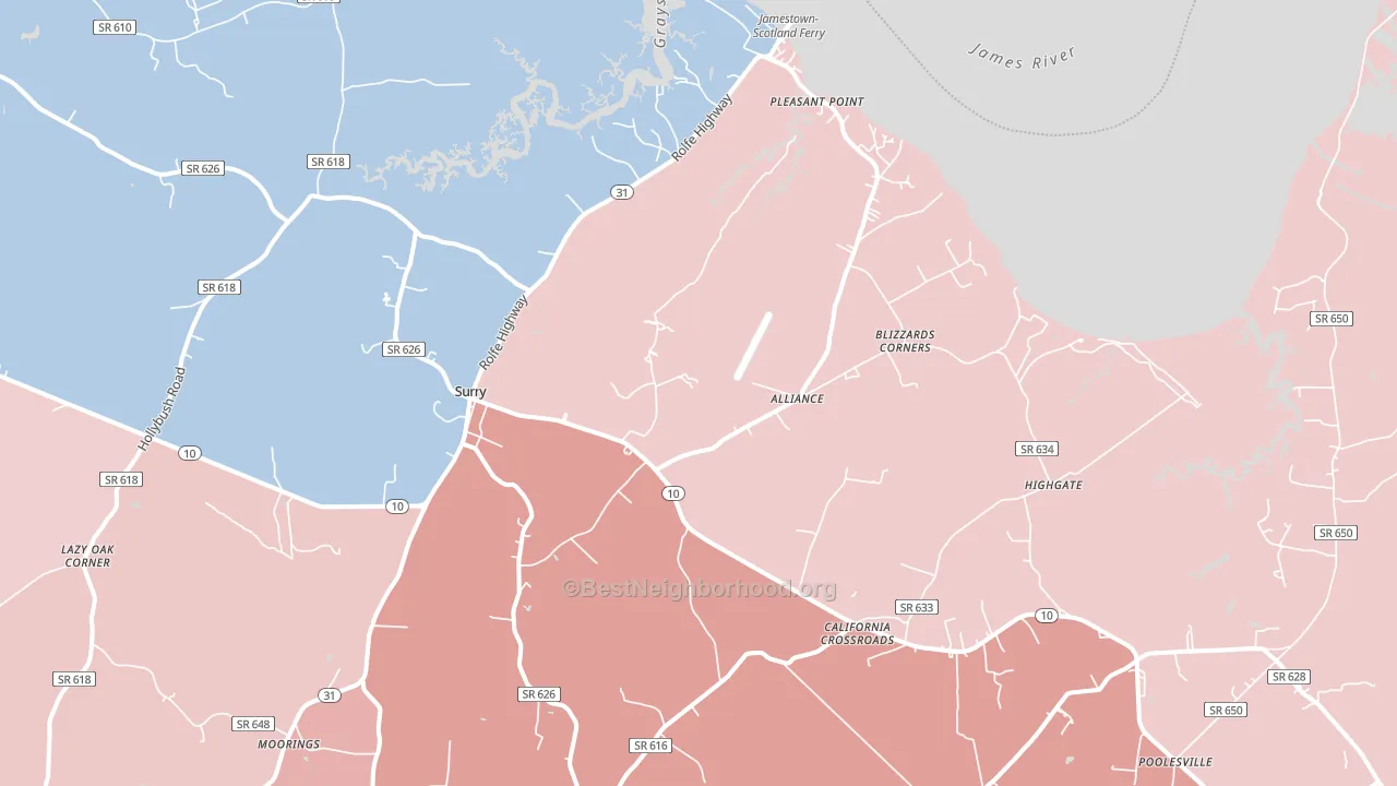 Surry, VA block-group political-lean map