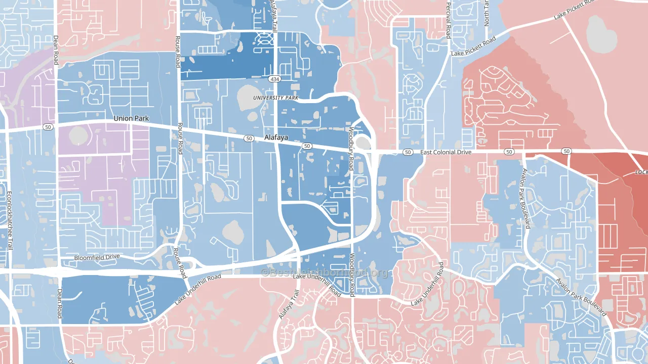 Sussex Place, Alafaya, FL block-group political-lean map