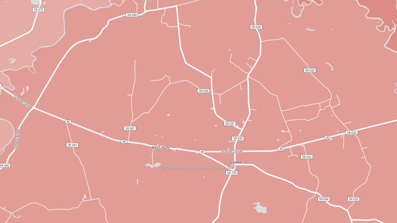 Sussex, VA block-group political-lean map