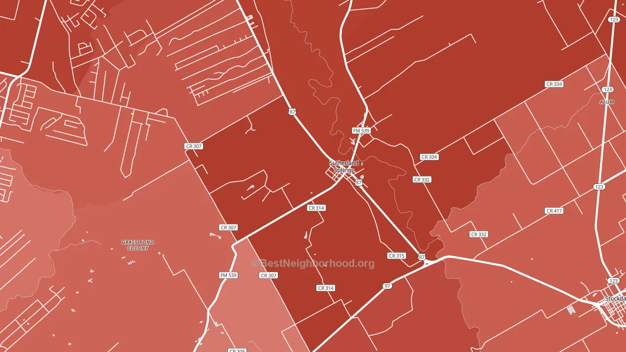 Sutherland Springs, TX block-group political-lean map