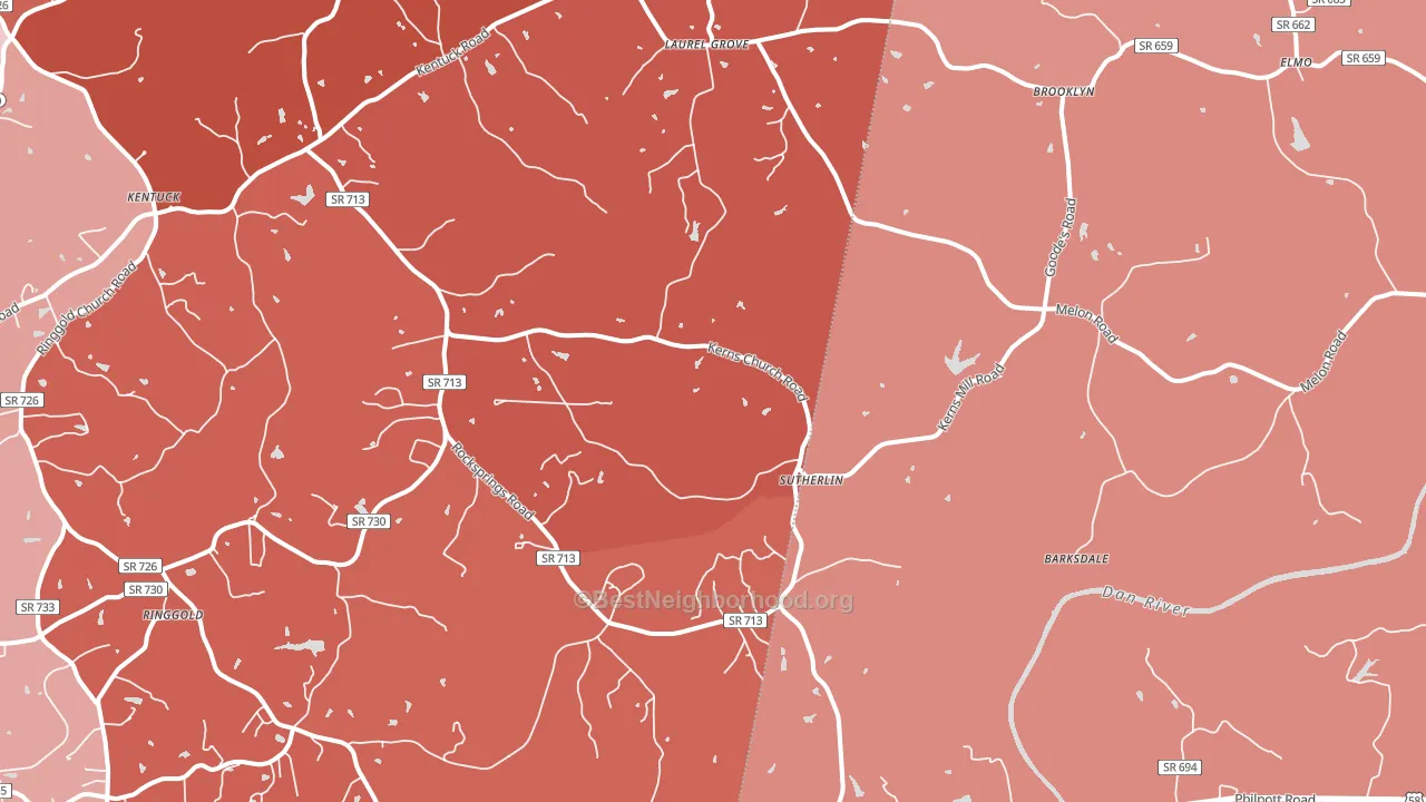 Sutherlin, VA block-group political-lean map