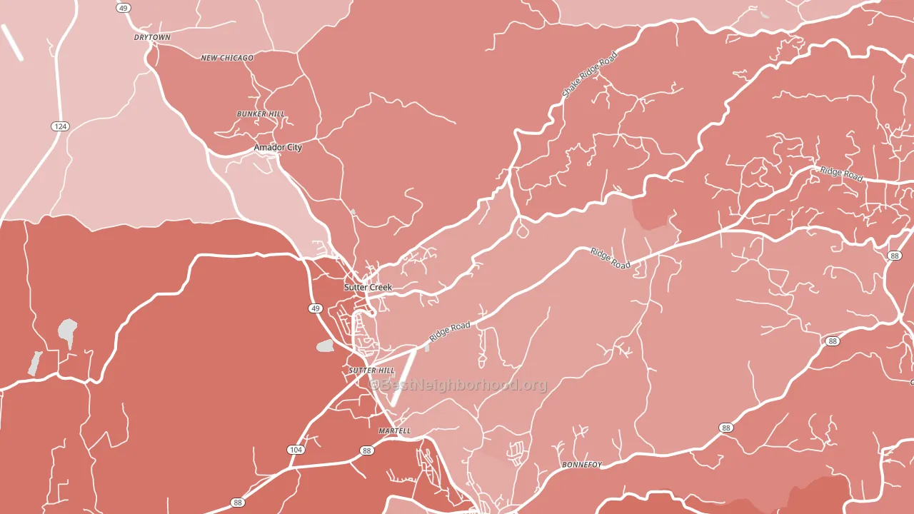 Sutter Creek, CA block-group political-lean map