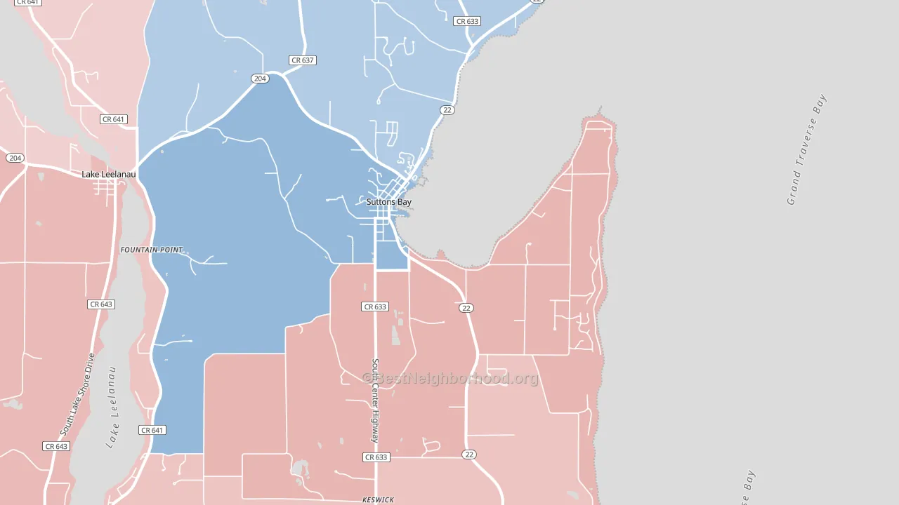 Suttons Bay, MI block-group political-lean map