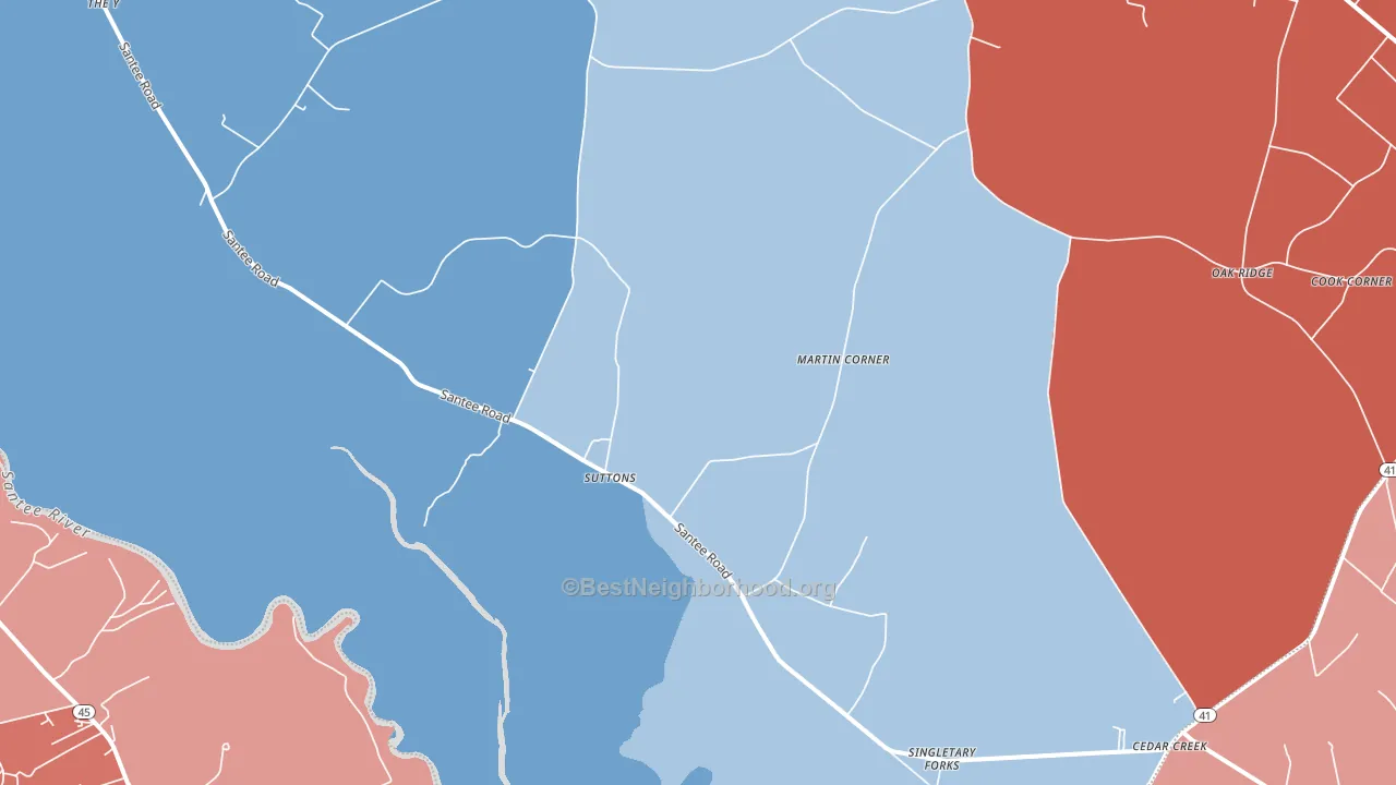 Suttons, SC block-group political-lean map