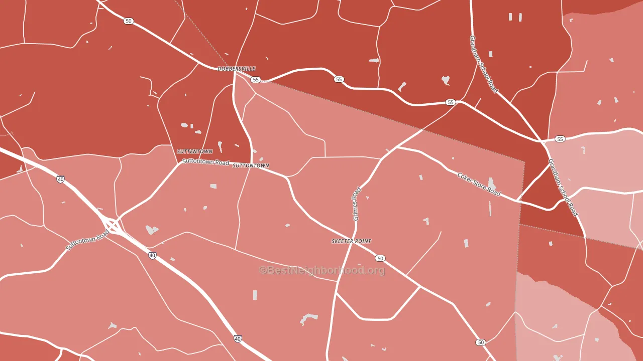 Suttontown, NC block-group political-lean map