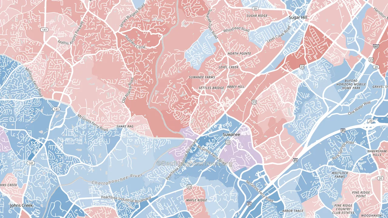 Suwanee, GA block-group political-lean map