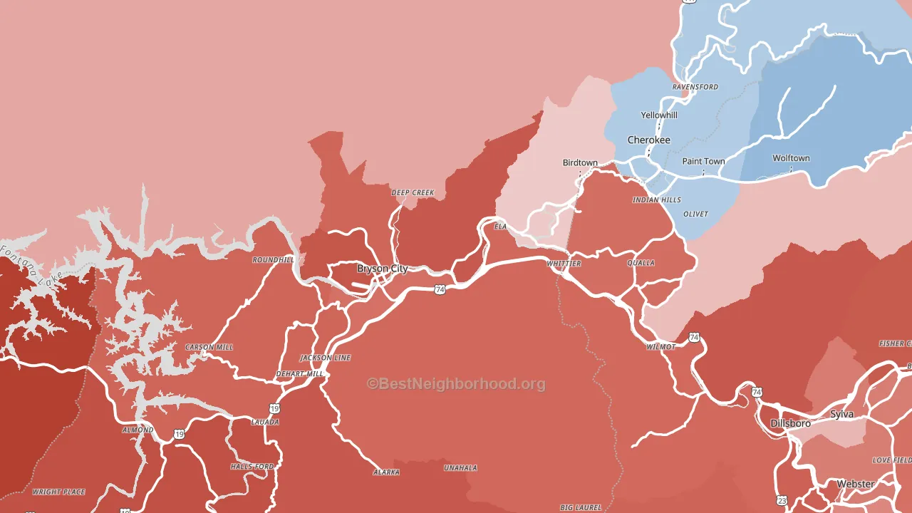 Swain County, NC block-group political-lean map