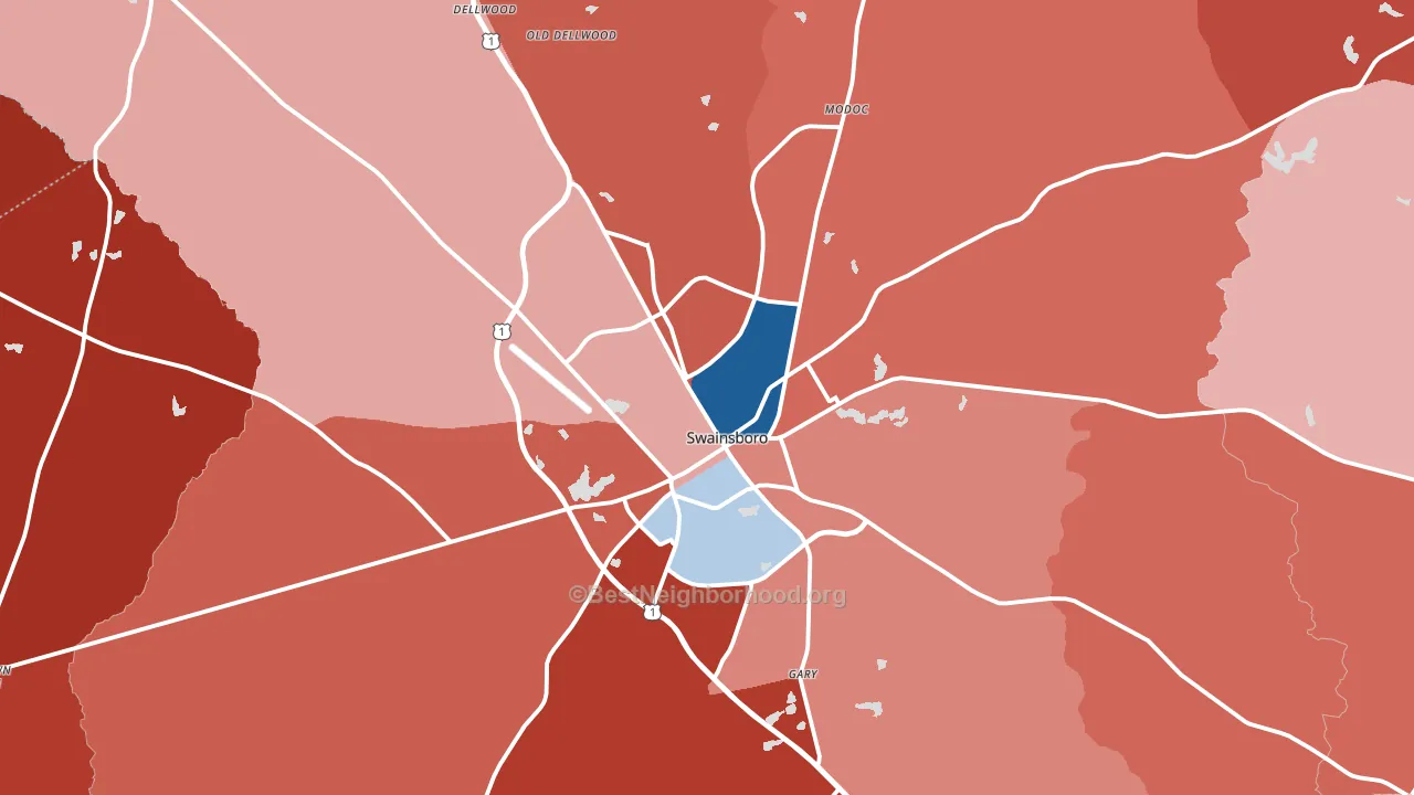 Swainsboro, GA block-group political-lean map