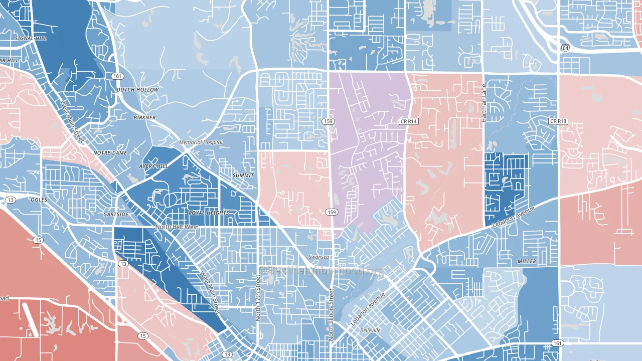 Swansea, IL block-group political-lean map