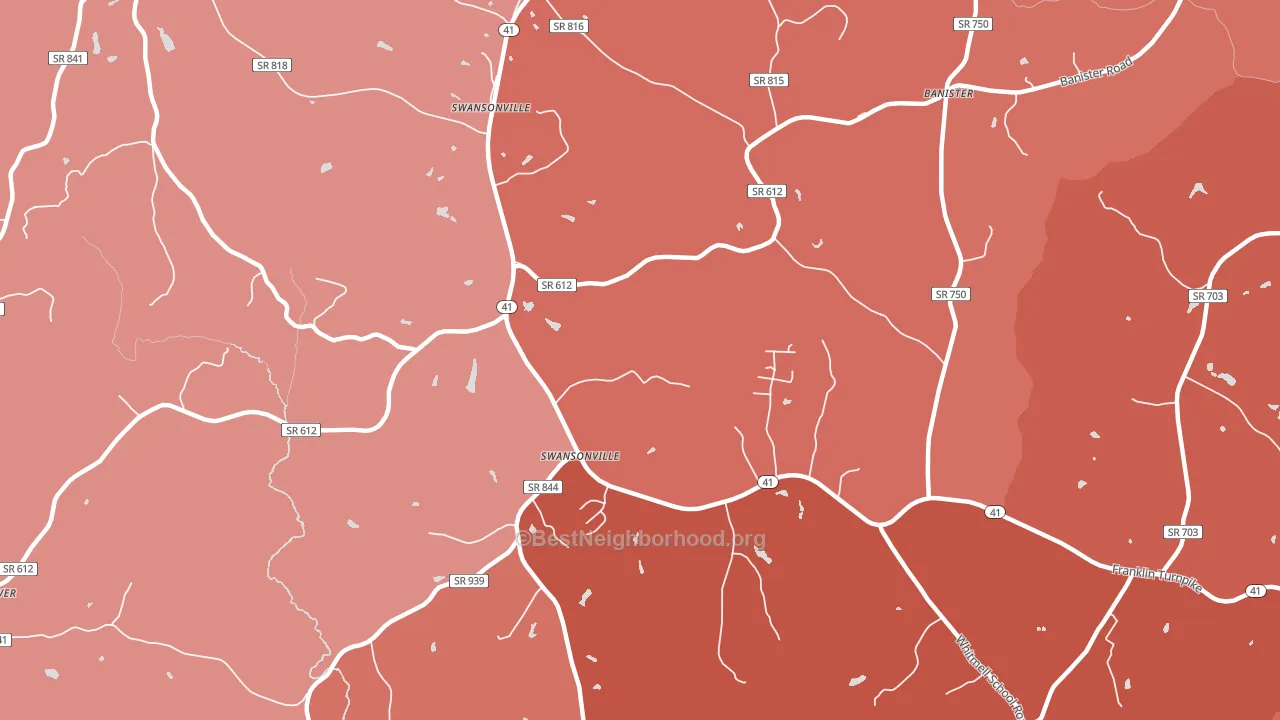 Swansonville, VA block-group political-lean map