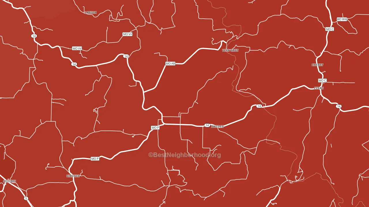 Sweden, MO block-group political-lean map