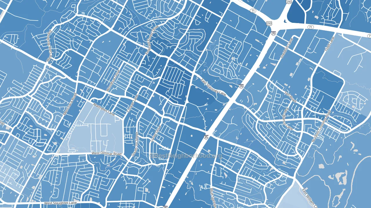 Sweetbriar, Austin, TX block-group political-lean map