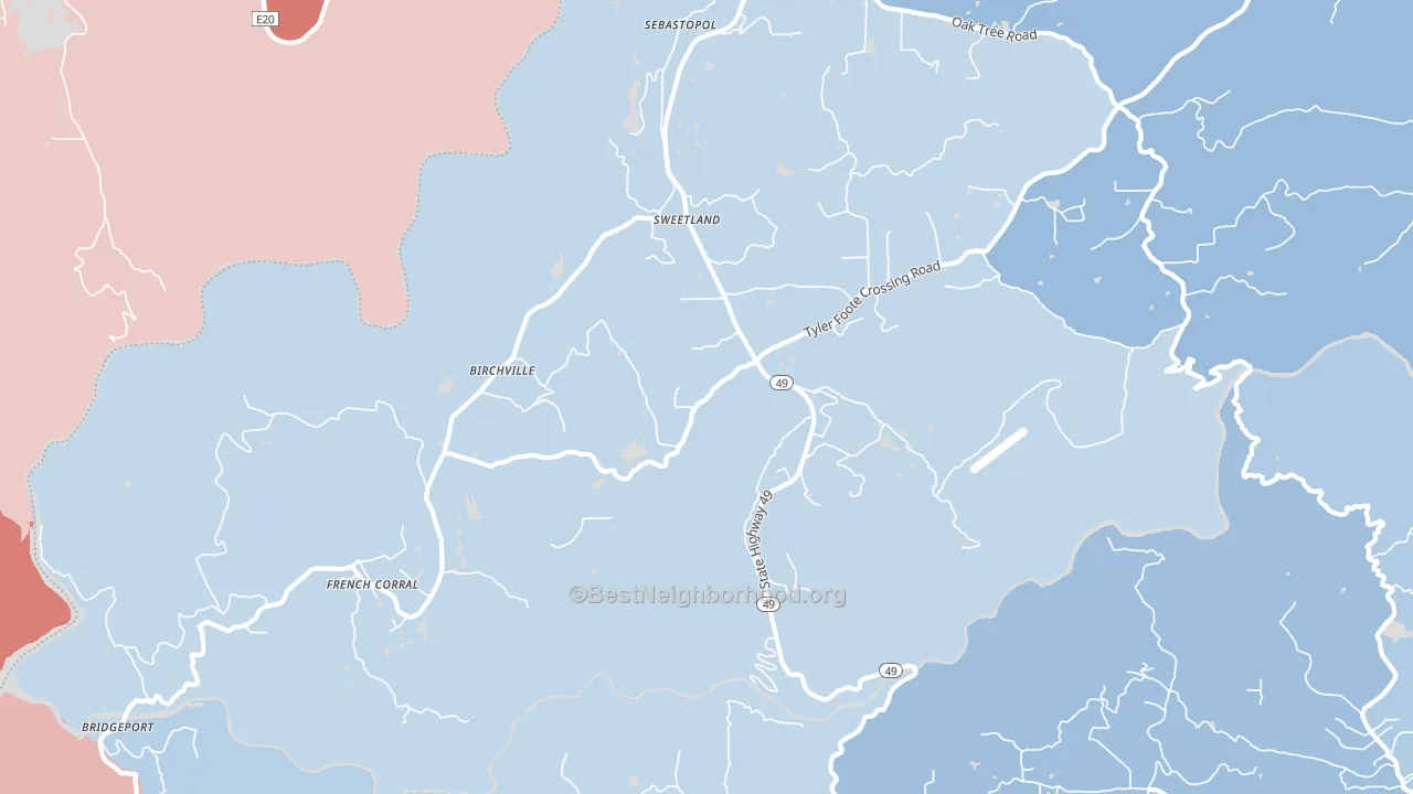 Sweetland, CA block-group political-lean map