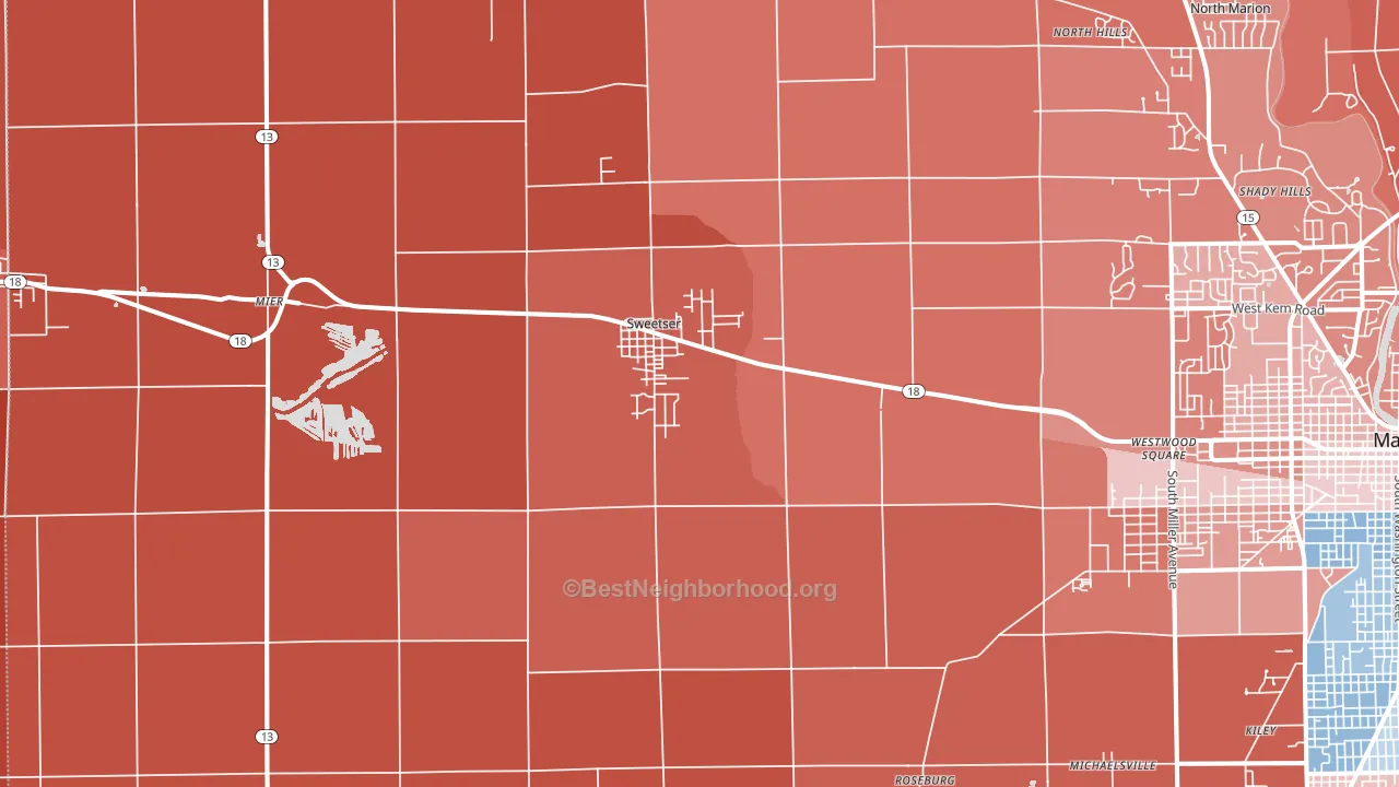 Sweetser, IN block-group political-lean map