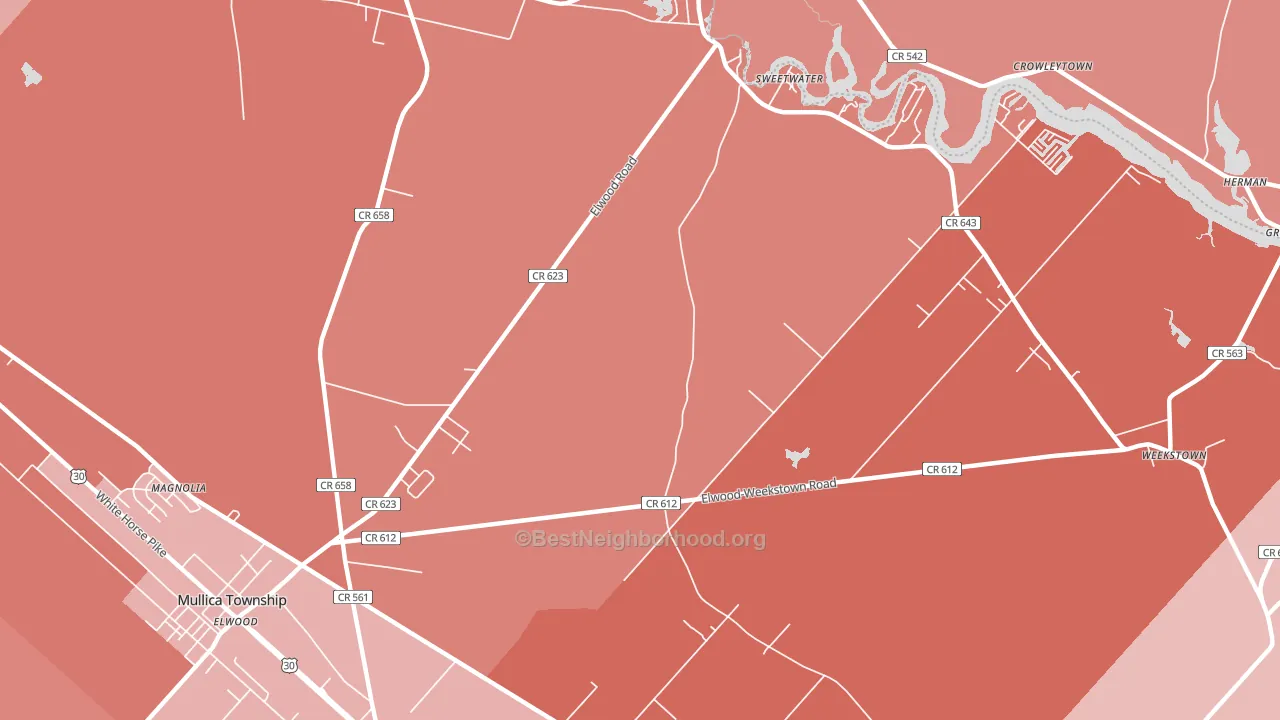 Sweetwater, NJ block-group political-lean map