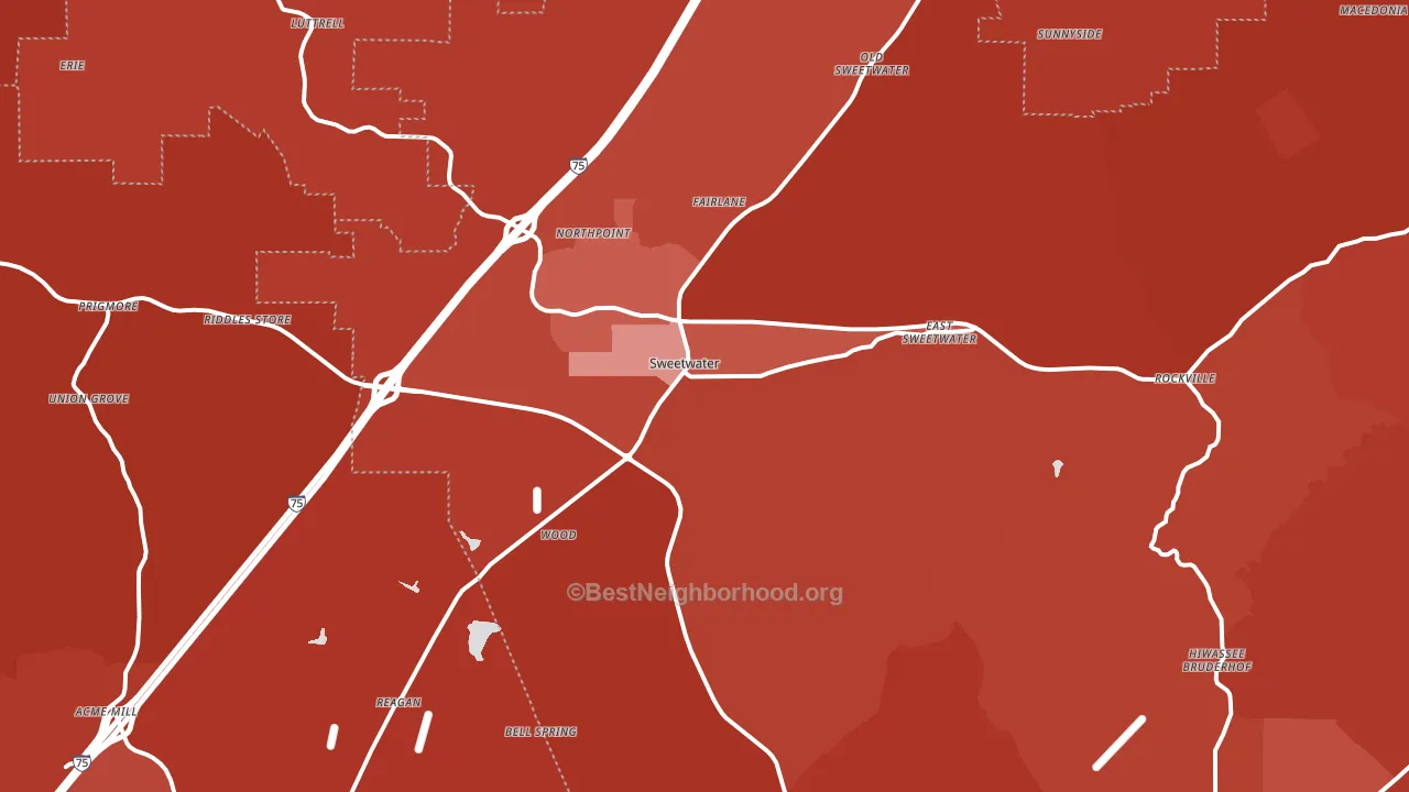 Sweetwater, TN block-group political-lean map