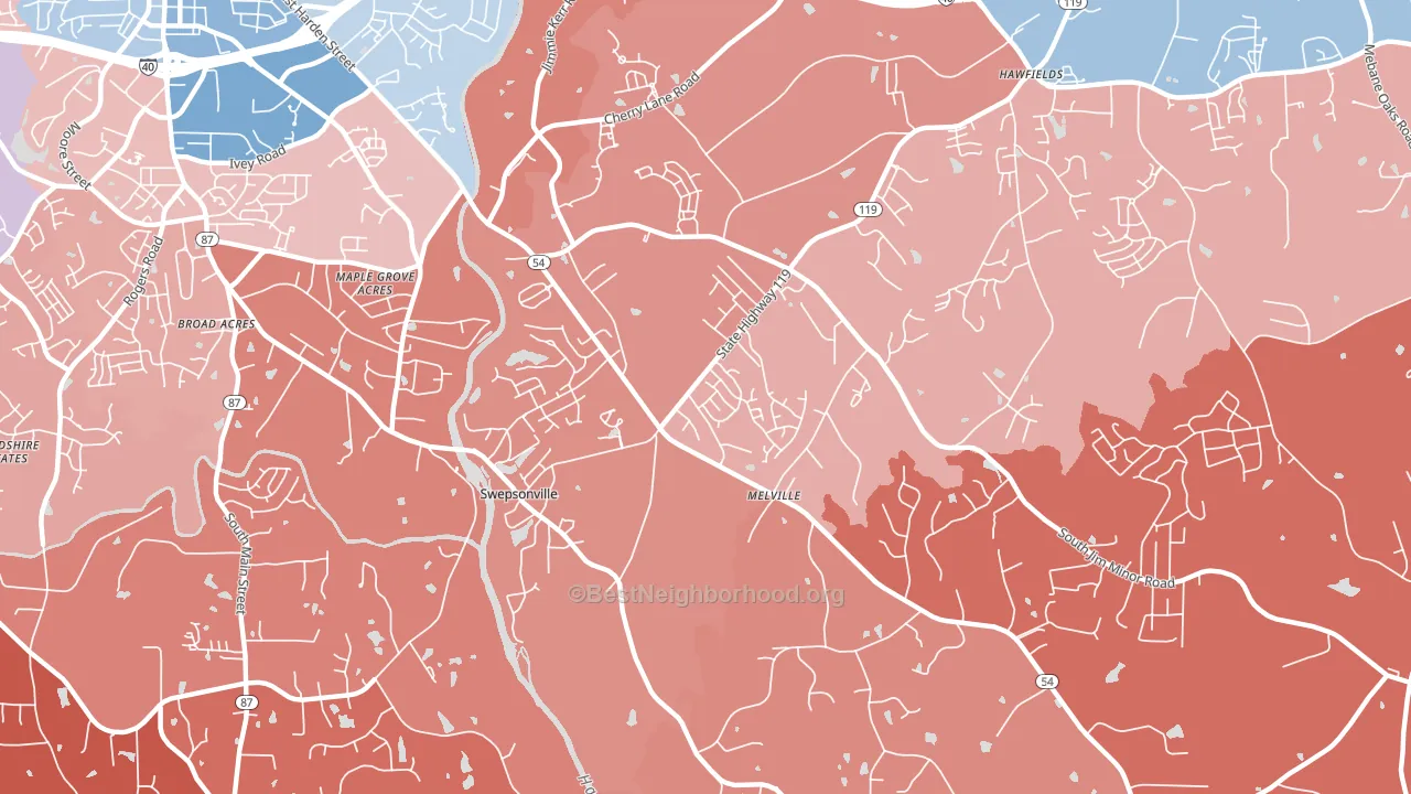 Swepsonville, NC block-group political-lean map