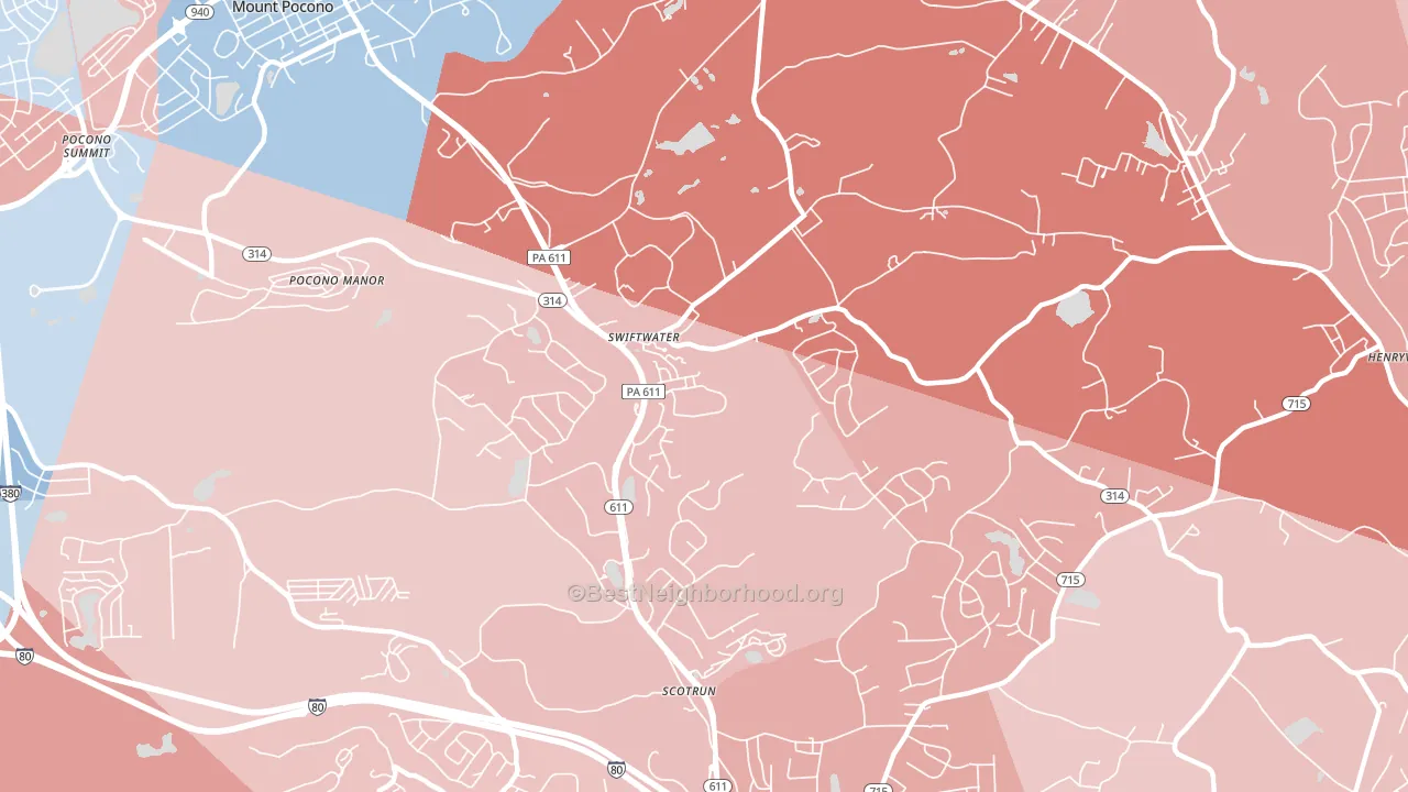 Swiftwater, PA block-group political-lean map