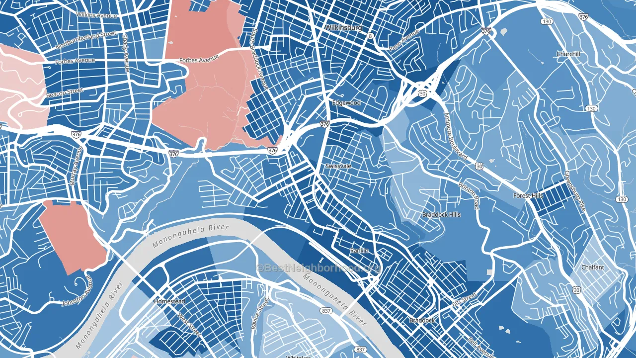 Swissvale, PA block-group political-lean map