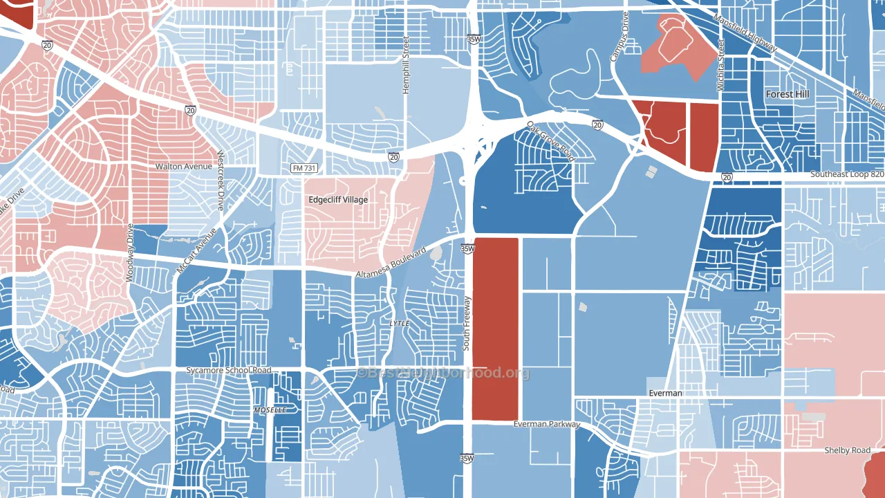 Sycamore, Fort Worth, TX block-group political-lean map