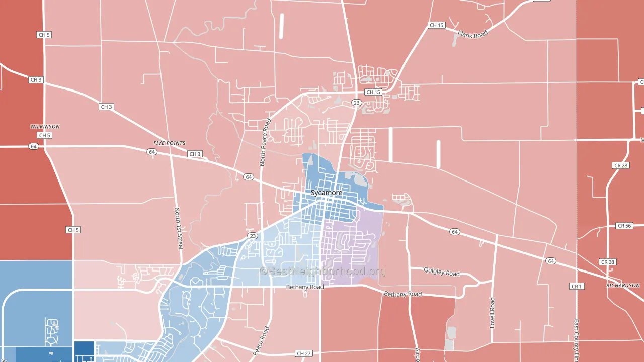 Sycamore, IL block-group political-lean map