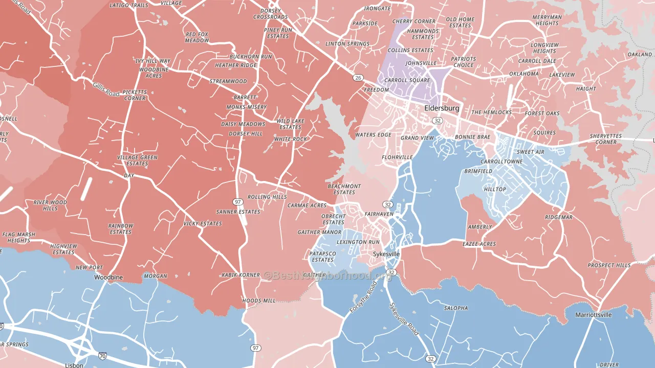 Sykesville, MD block-group political-lean map