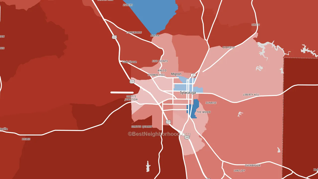 Sylacauga, AL block-group political-lean map