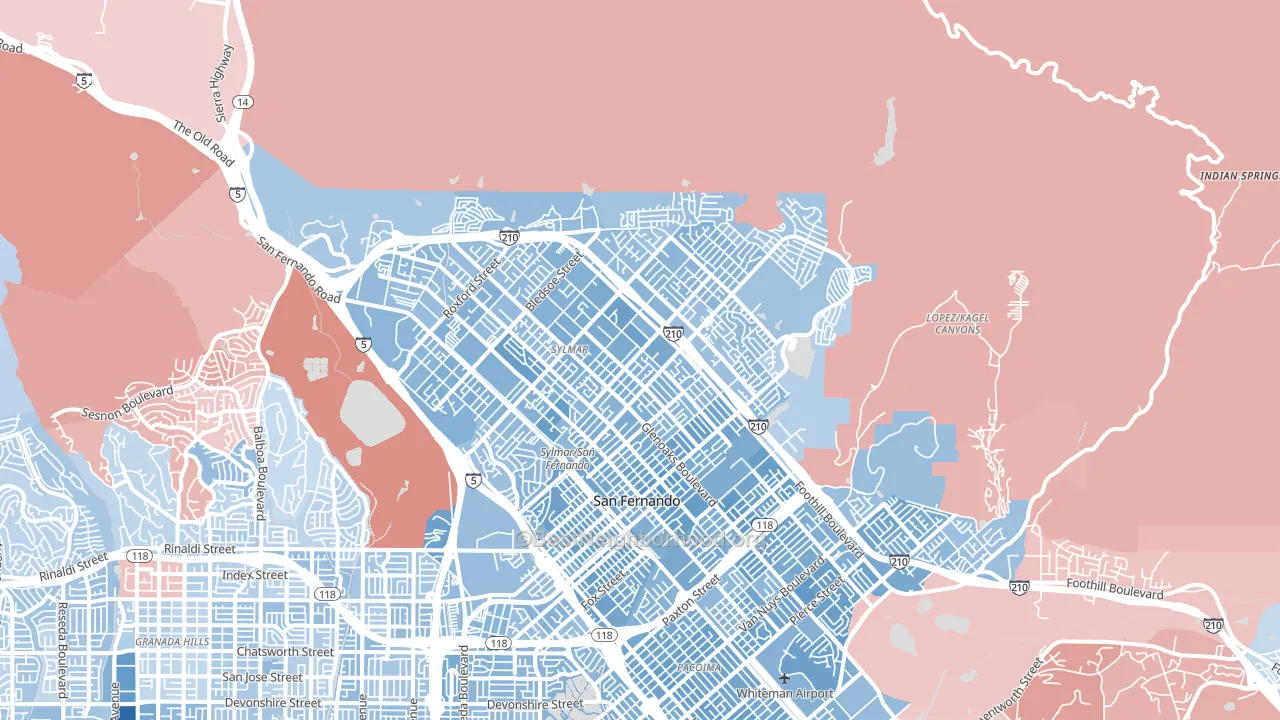Sylmar, CA block-group political-lean map