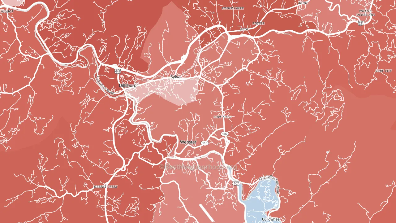 Sylva, NC block-group political-lean map