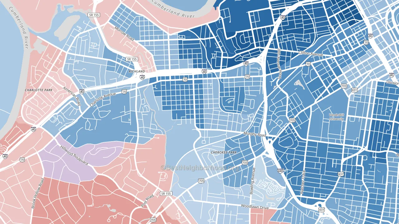 Sylvan Park, Nashville, TN block-group political-lean map