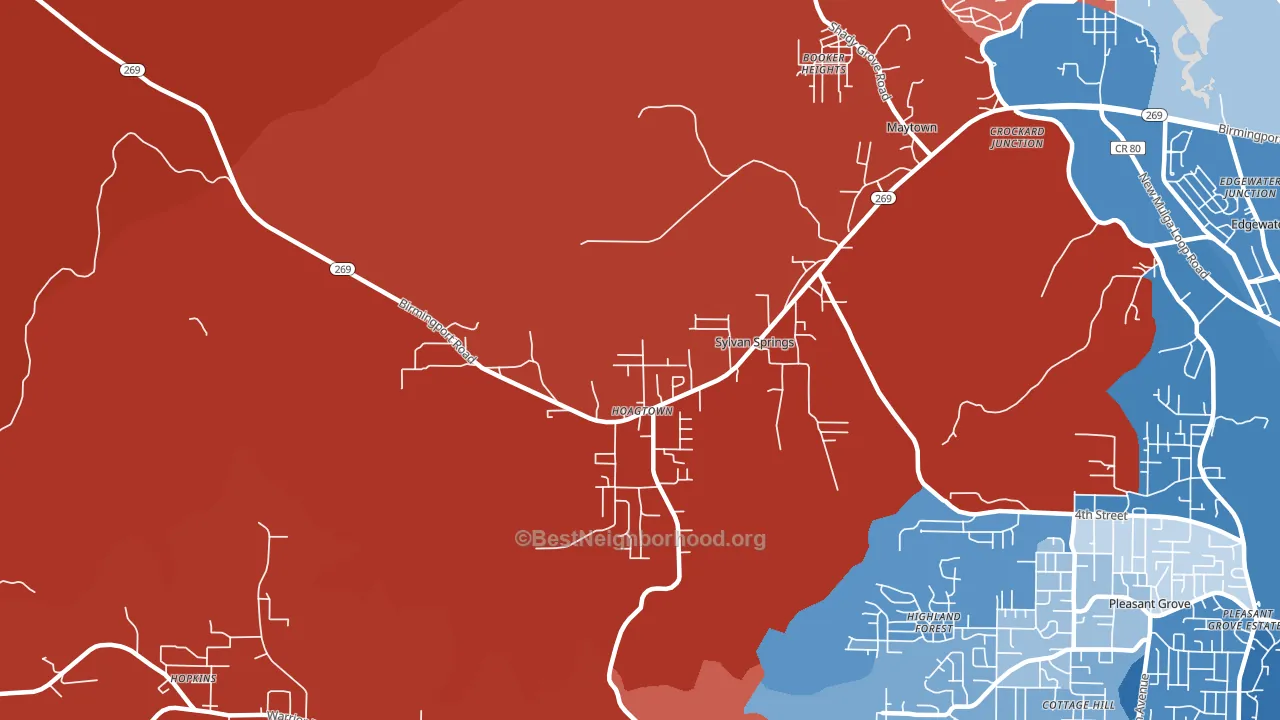 Sylvan Springs, AL block-group political-lean map