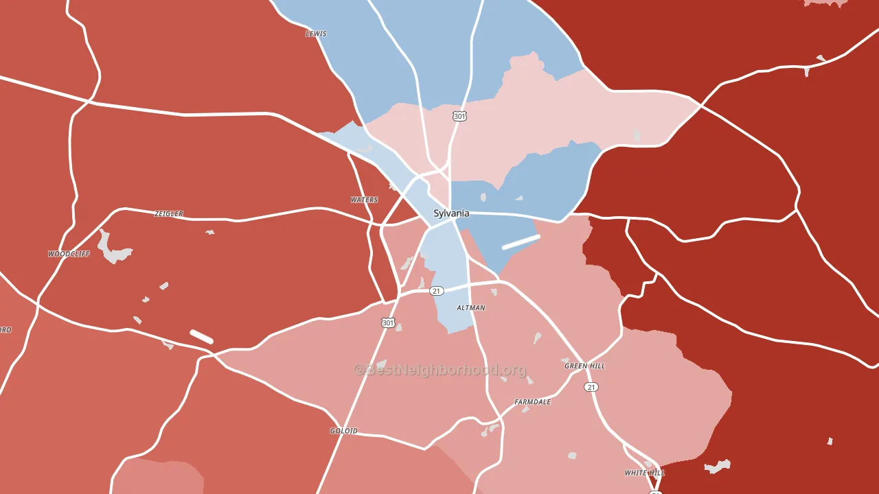 Sylvania, GA block-group political-lean map