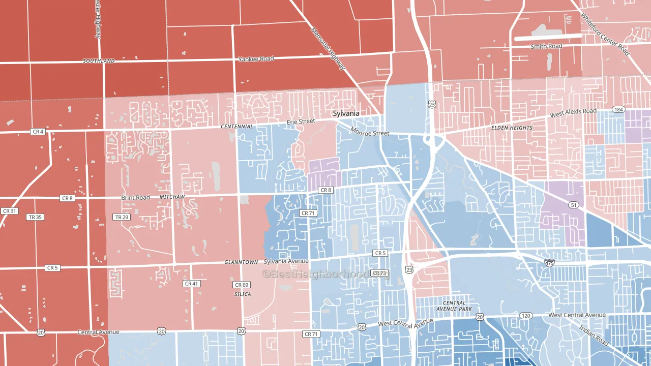 Sylvania, OH block-group political-lean map