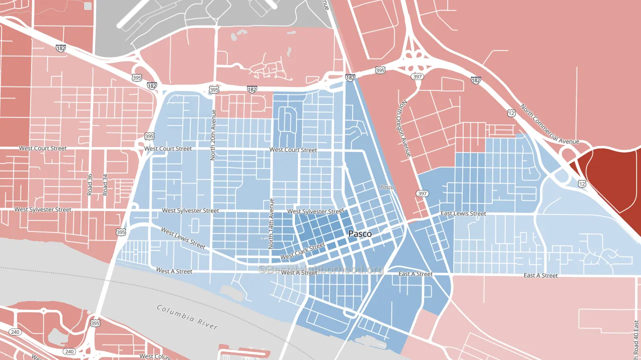 Sylvester Park, Pasco, WA block-group political-lean map