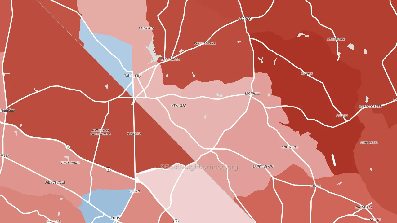 Tabor City, NC block-group political-lean map