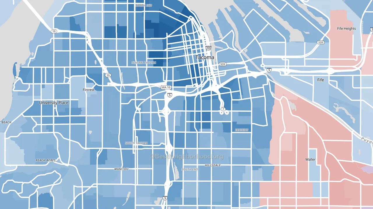 Tacoma, WA block-group political-lean map