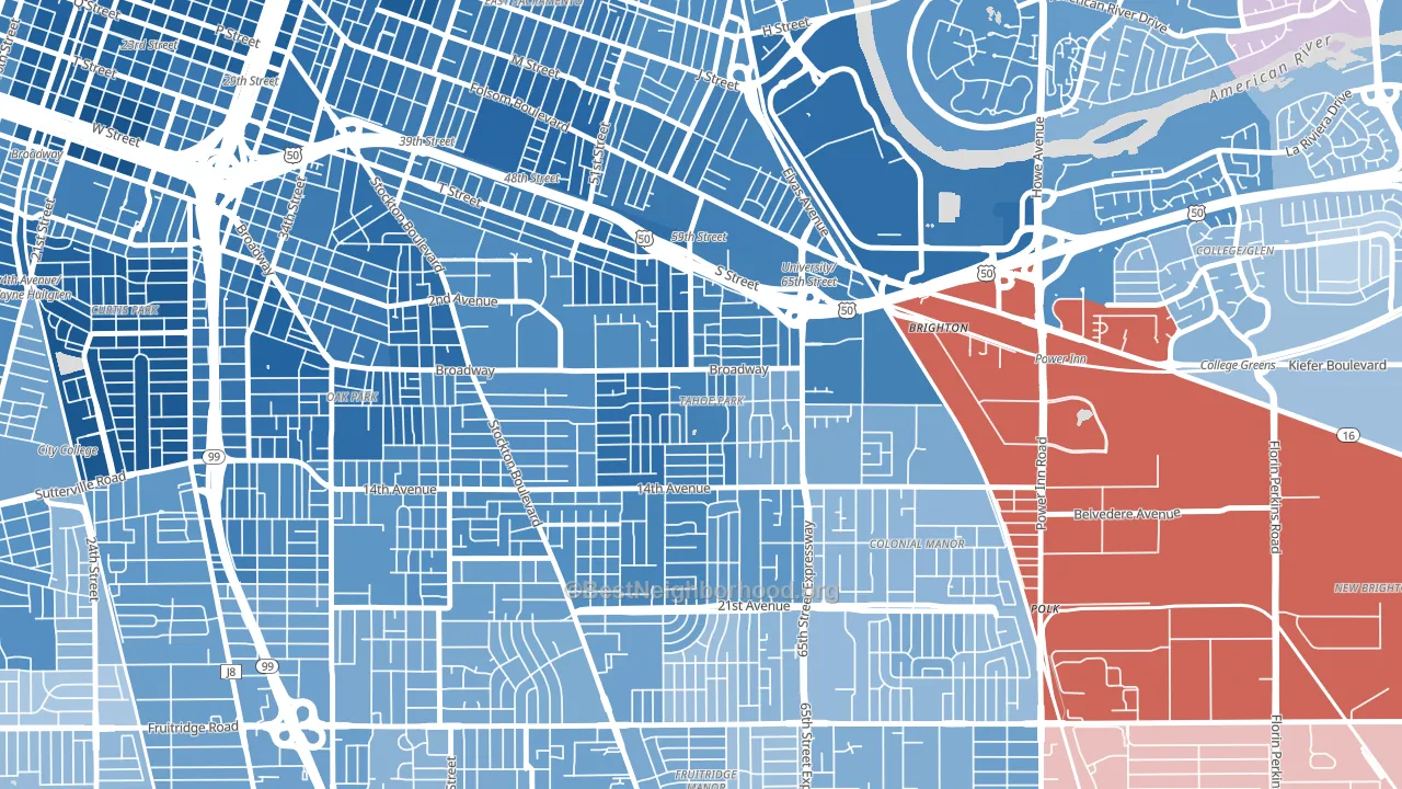 Tahoe Park, Sacramento, CA block-group political-lean map
