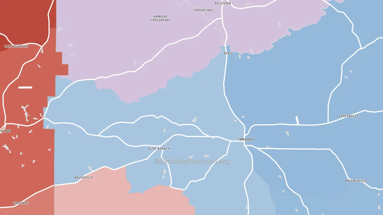 Talbot County, GA block-group political-lean map