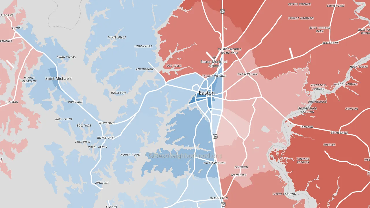 Talbot County, MD block-group political-lean map
