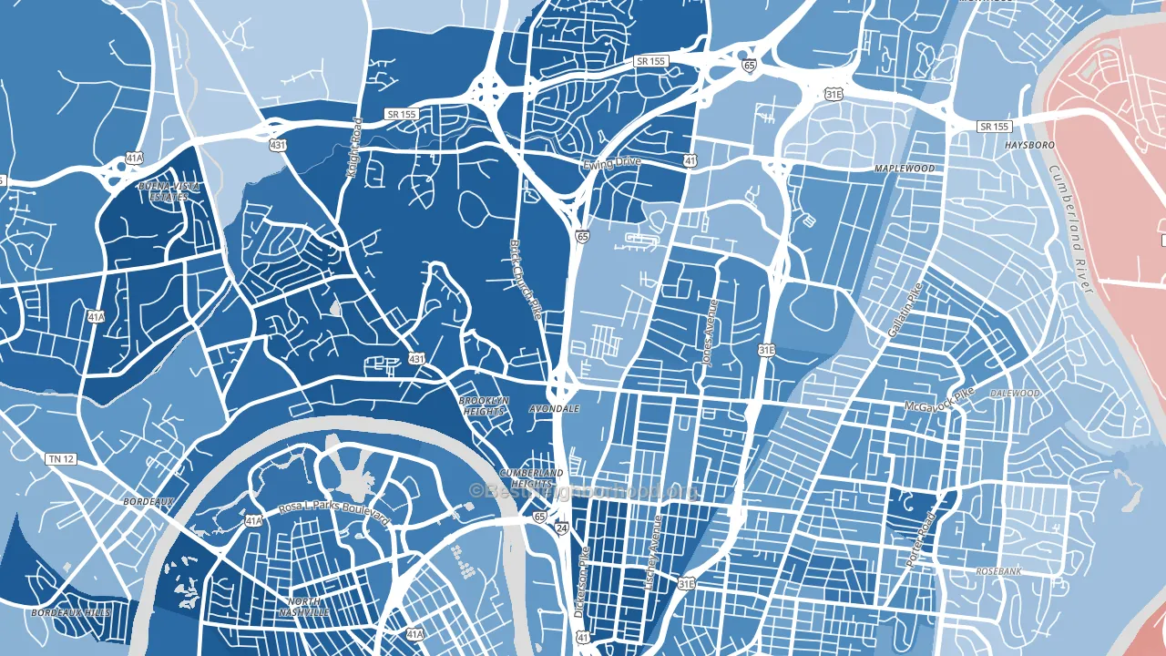 Talbot's Corner, Nashville, TN block-group political-lean map