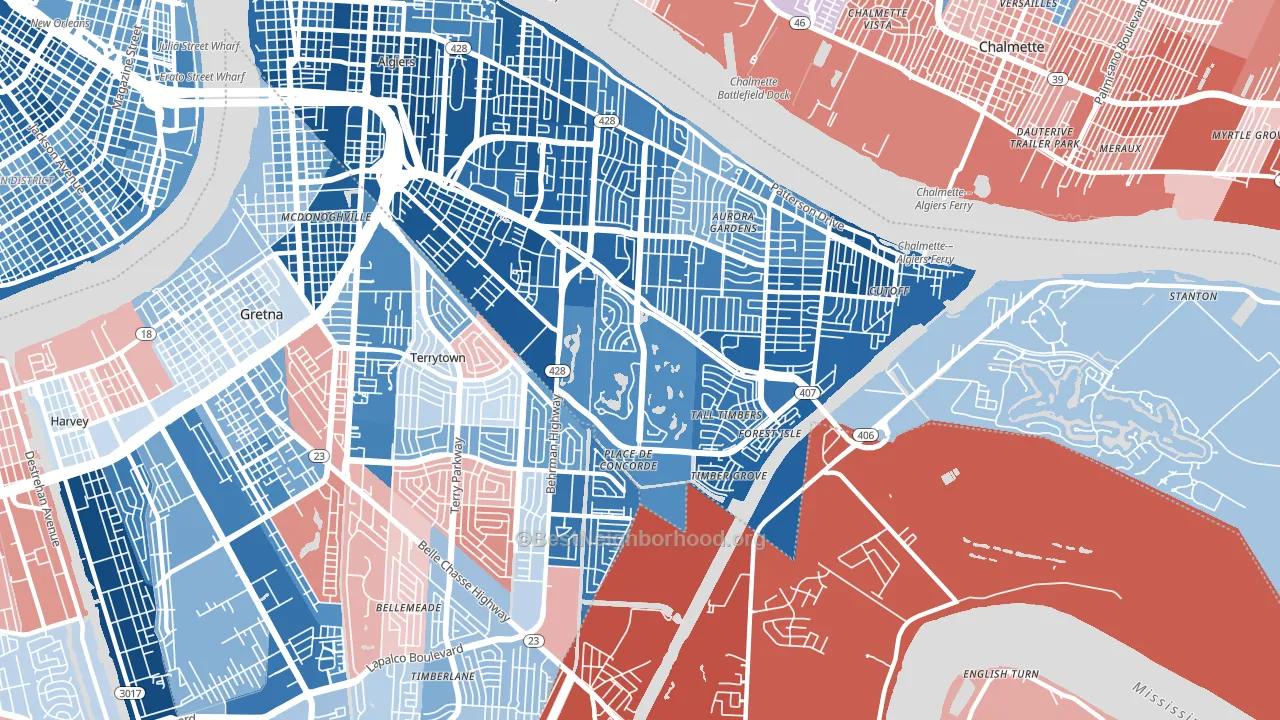 Tall Timbers, New Orleans, LA block-group political-lean map