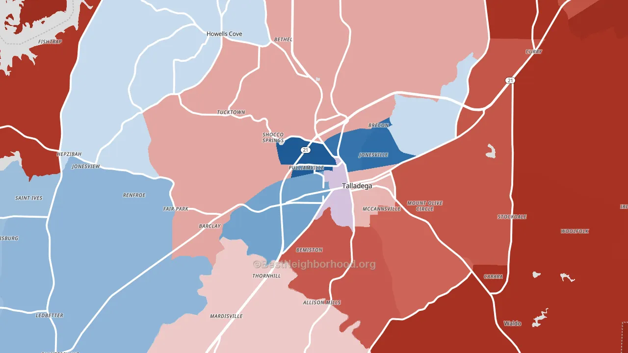 Talladega, AL block-group political-lean map