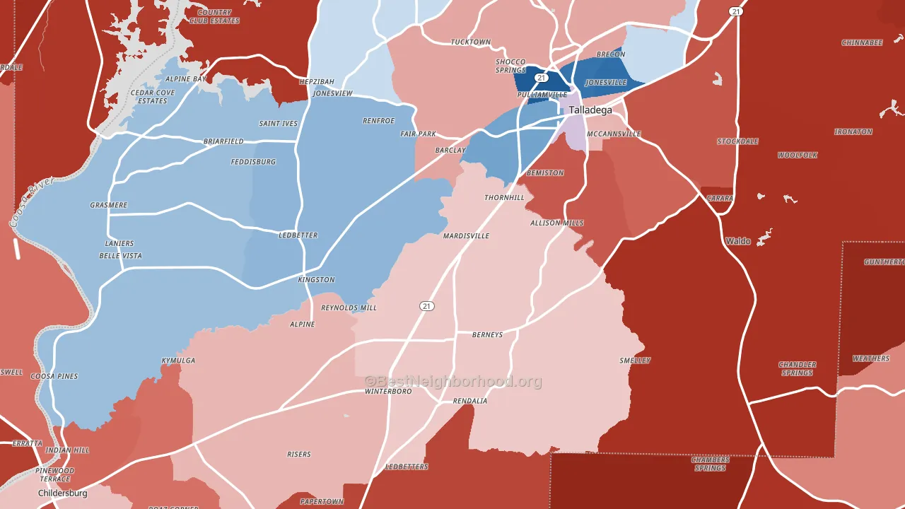 Talladega County, AL block-group political-lean map