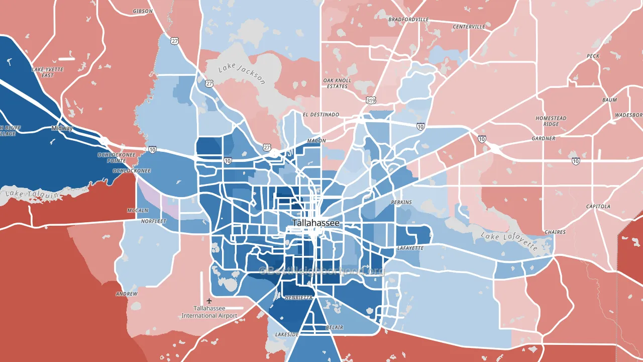 Tallahassee, FL block-group political-lean map