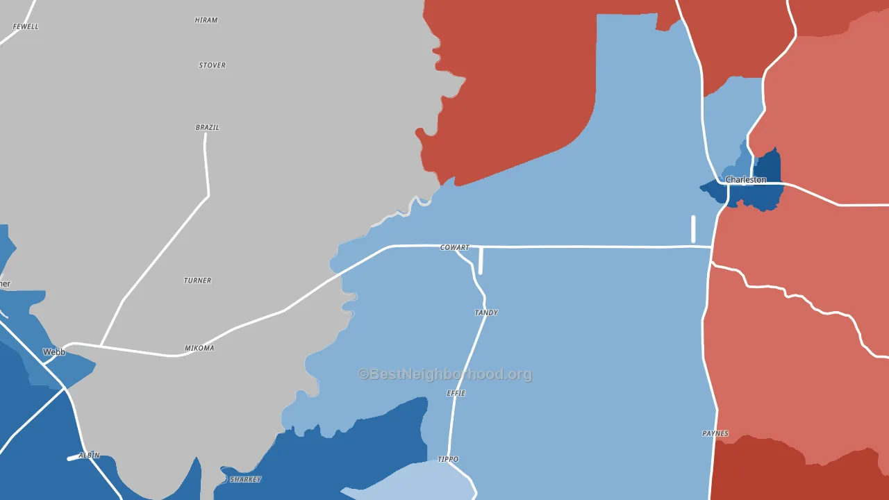 Tallahatchie County, MS block-group political-lean map